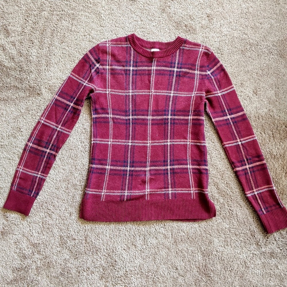 Women’s Maroon Argyle Plaid Sweater Size Small